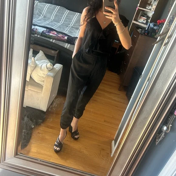 Parker Black One-Shoulder Ruffle Jumpsuit - Picture 4 of 7